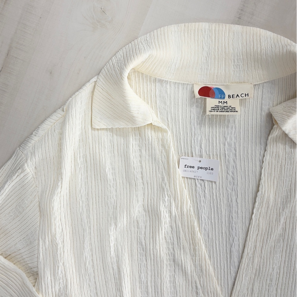 nwt FREE PEOPLE endless summer aster collar midi textured cream dress M - Picture 3 of 5